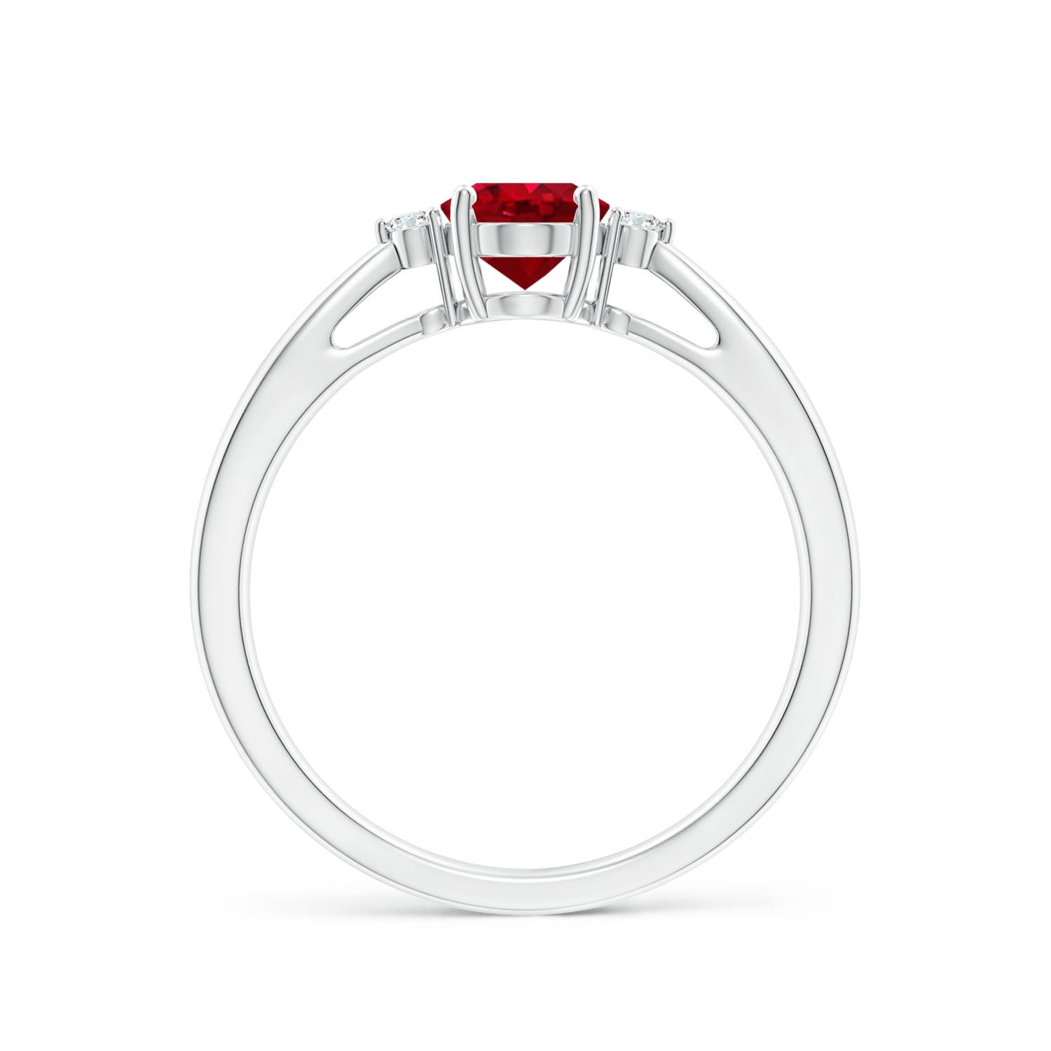 7x5mm AAA Tapered Shank Ruby Solitaire Ring with Diamond Accents in White Gold