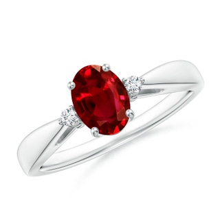 7x5mm AAAA Tapered Shank Ruby Solitaire Ring with Diamond Accents in P950 Platinum