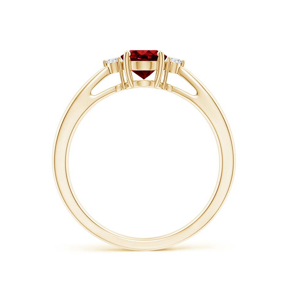 7x5mm AAAA Tapered Shank Ruby Solitaire Ring with Diamond Accents in Yellow Gold side 199