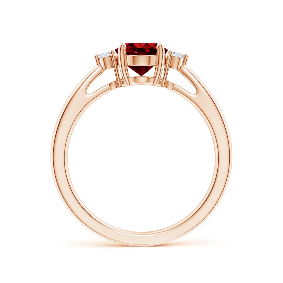 8x6mm AAAA Tapered Shank Ruby Solitaire Ring with Diamond Accents in 18K Rose Gold side 199