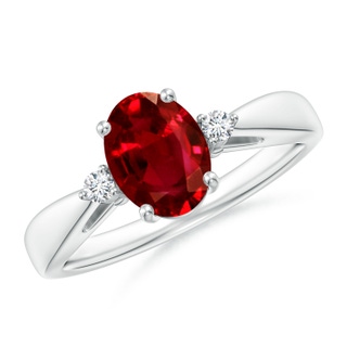 8x6mm AAAA Tapered Shank Ruby Solitaire Ring with Diamond Accents in P950 Platinum