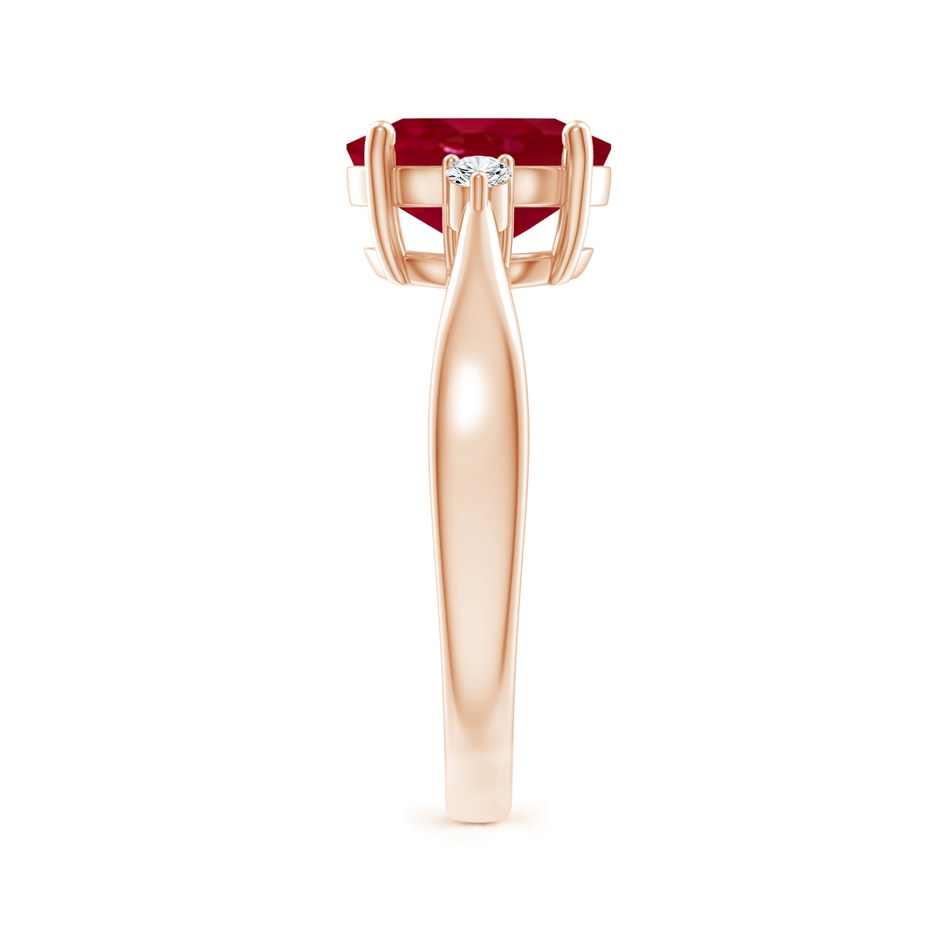 9x7mm AA Tapered Shank Ruby Solitaire Ring with Diamond Accents in Rose Gold side 299