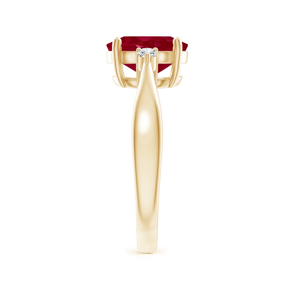 9x7mm AA Tapered Shank Ruby Solitaire Ring with Diamond Accents in Yellow Gold side 299