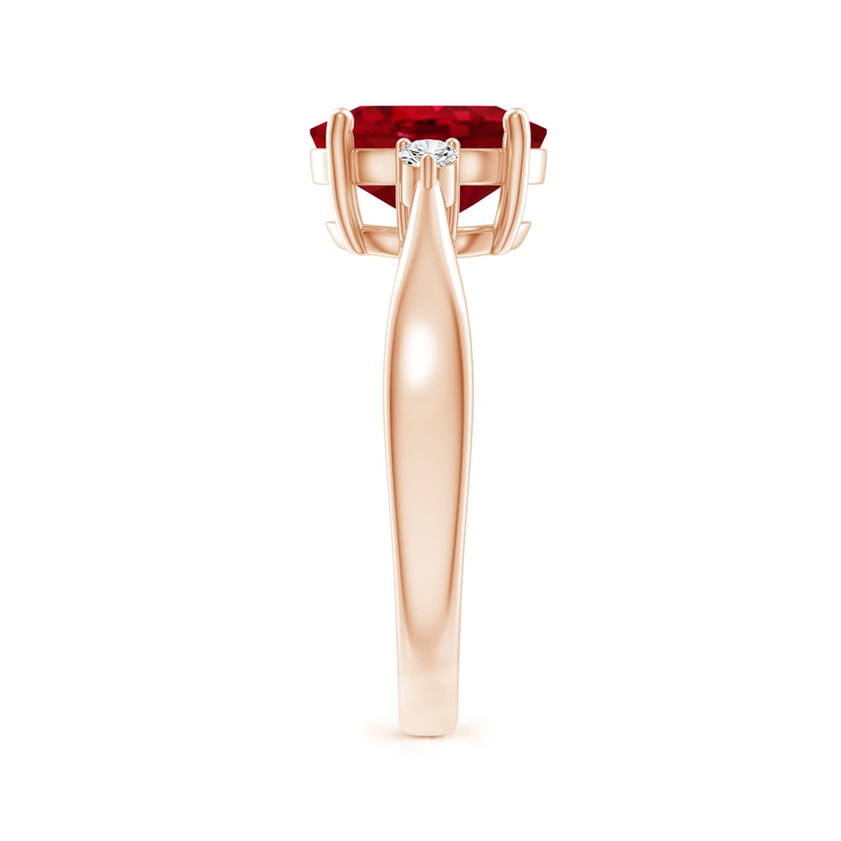 9x7mm AAA Tapered Shank Ruby Solitaire Ring with Diamond Accents in Rose Gold side 299