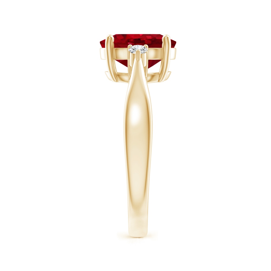 9x7mm AAA Tapered Shank Ruby Solitaire Ring with Diamond Accents in Yellow Gold side 299