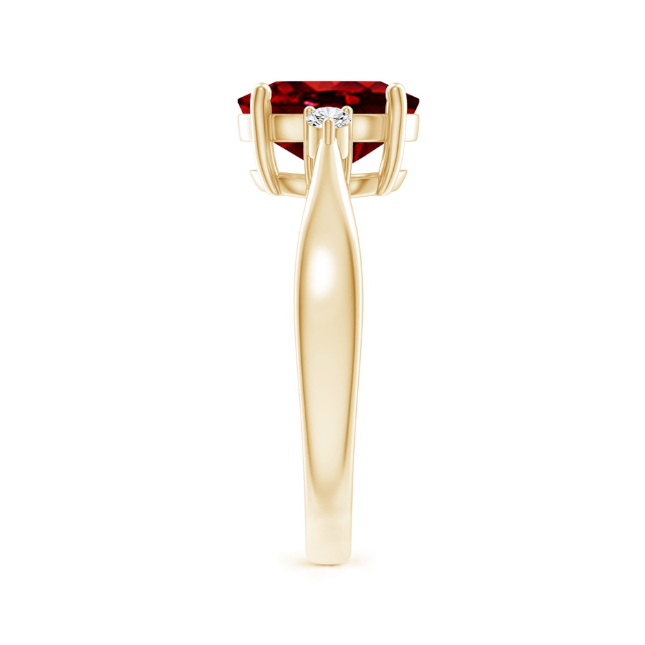 9x7mm AAAA Tapered Shank Ruby Solitaire Ring with Diamond Accents in 18K Yellow Gold side 299