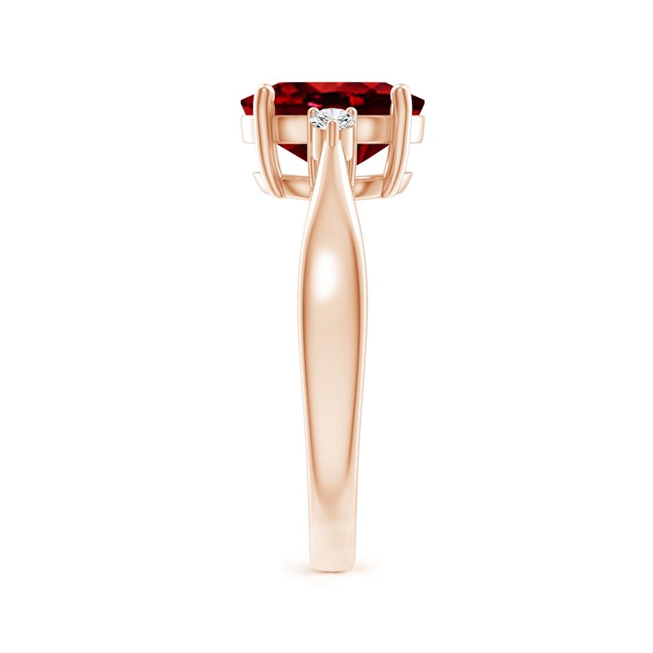 9x7mm AAAA Tapered Shank Ruby Solitaire Ring with Diamond Accents in Rose Gold side 299