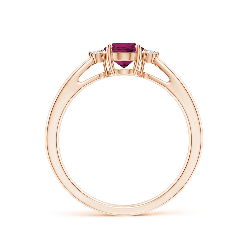 7x5mm AAA Tapered Shank Rhodolite Solitaire Ring with Diamond Accents in Rose Gold side 199