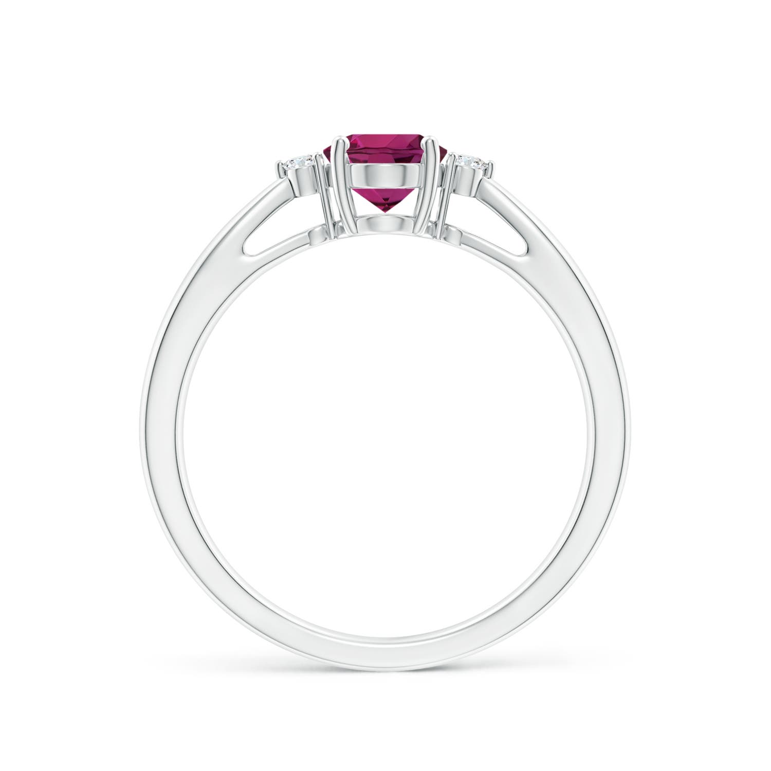 7x5mm AAAA Tapered Shank Rhodolite Solitaire Ring with Diamond Accents in P950 Platinum