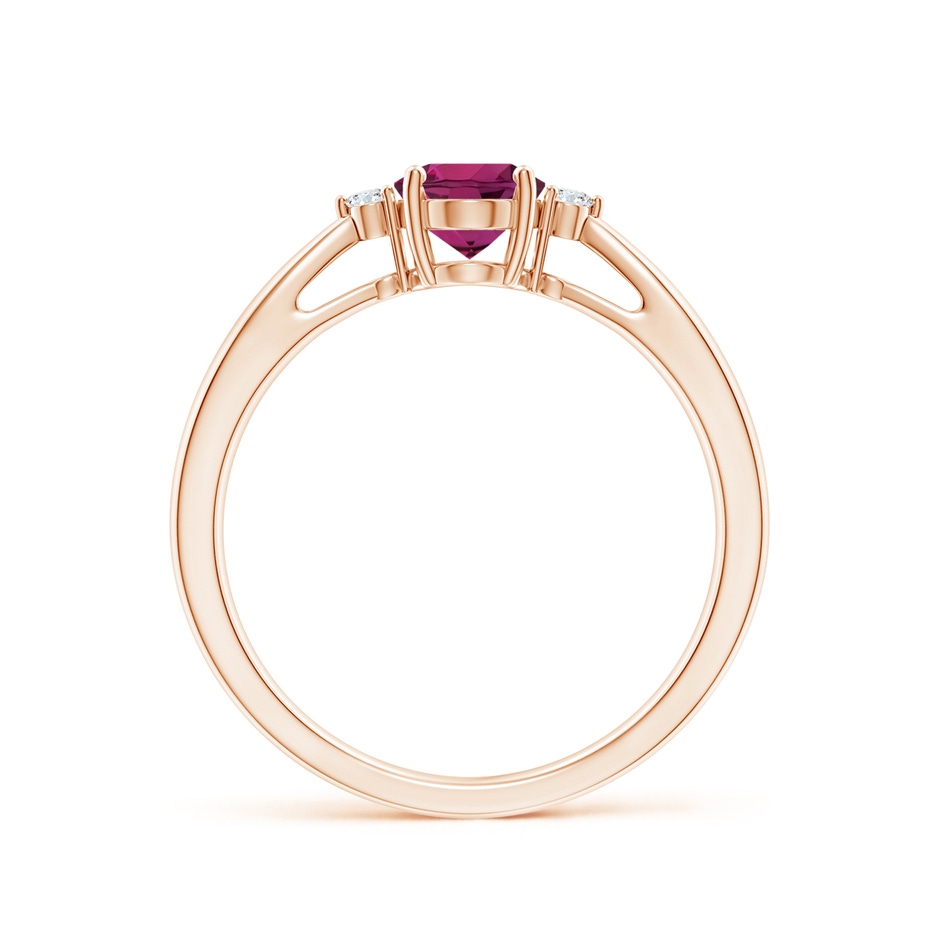 7x5mm AAAA Tapered Shank Rhodolite Solitaire Ring with Diamond Accents in Rose Gold side 199