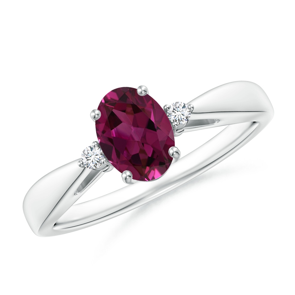 7x5mm AAAA Tapered Shank Rhodolite Solitaire Ring with Diamond Accents in White Gold 