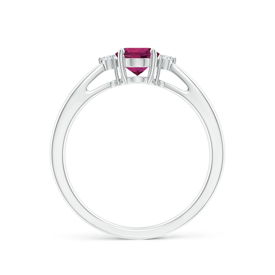 7x5mm AAAA Tapered Shank Rhodolite Solitaire Ring with Diamond Accents in White Gold side-1