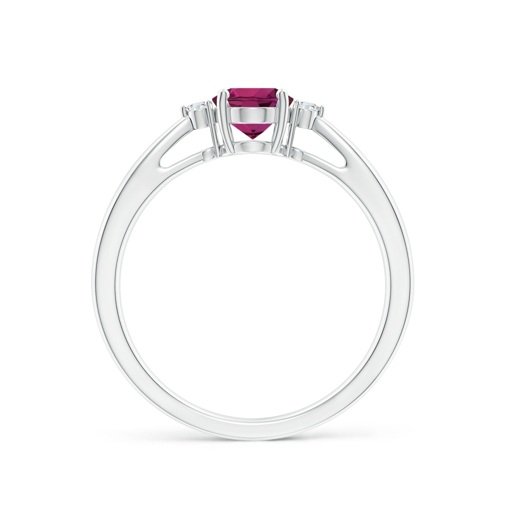 7x5mm AAAA Tapered Shank Rhodolite Solitaire Ring with Diamond Accents in White Gold - side 199