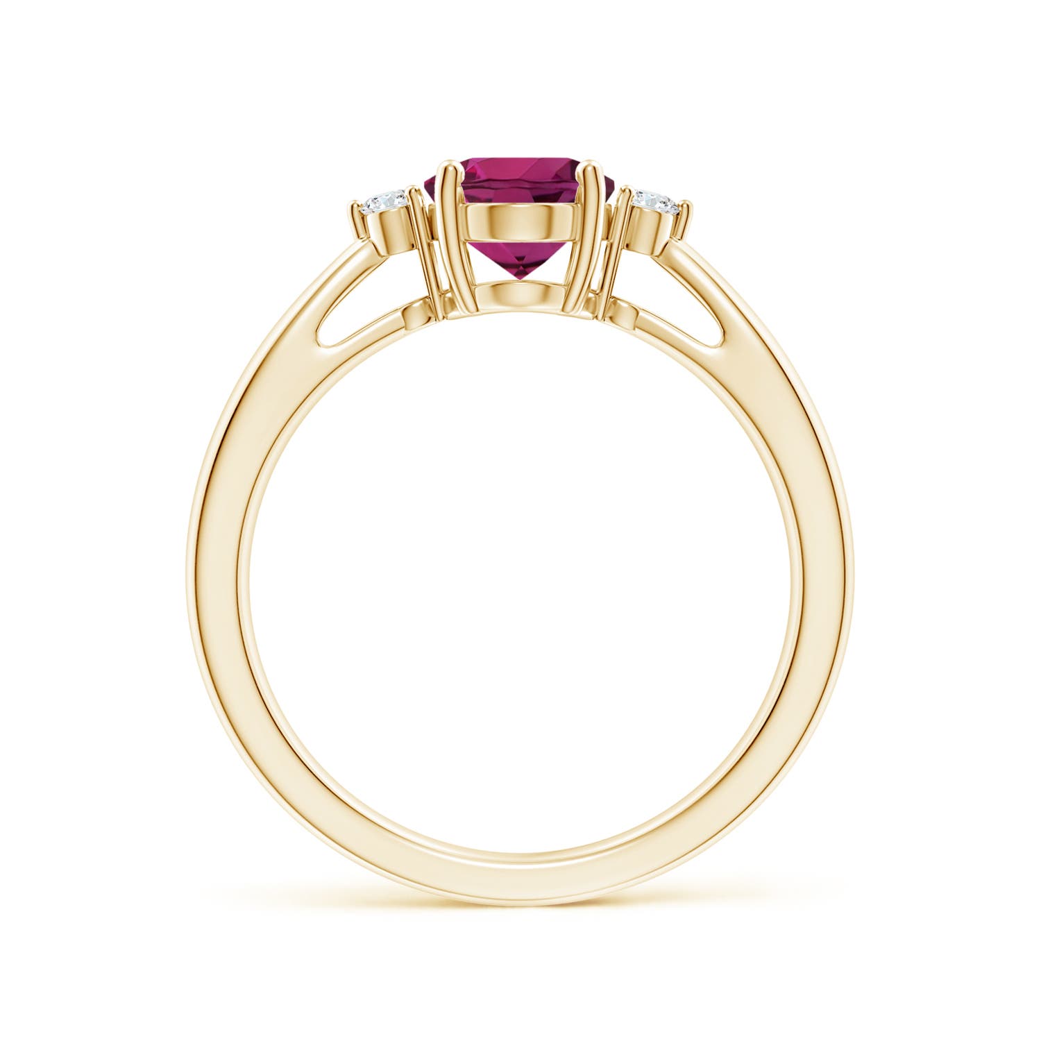 8x6mm AAAA Tapered Shank Rhodolite Solitaire Ring with Diamond Accents in 18K Yellow Gold - side 3