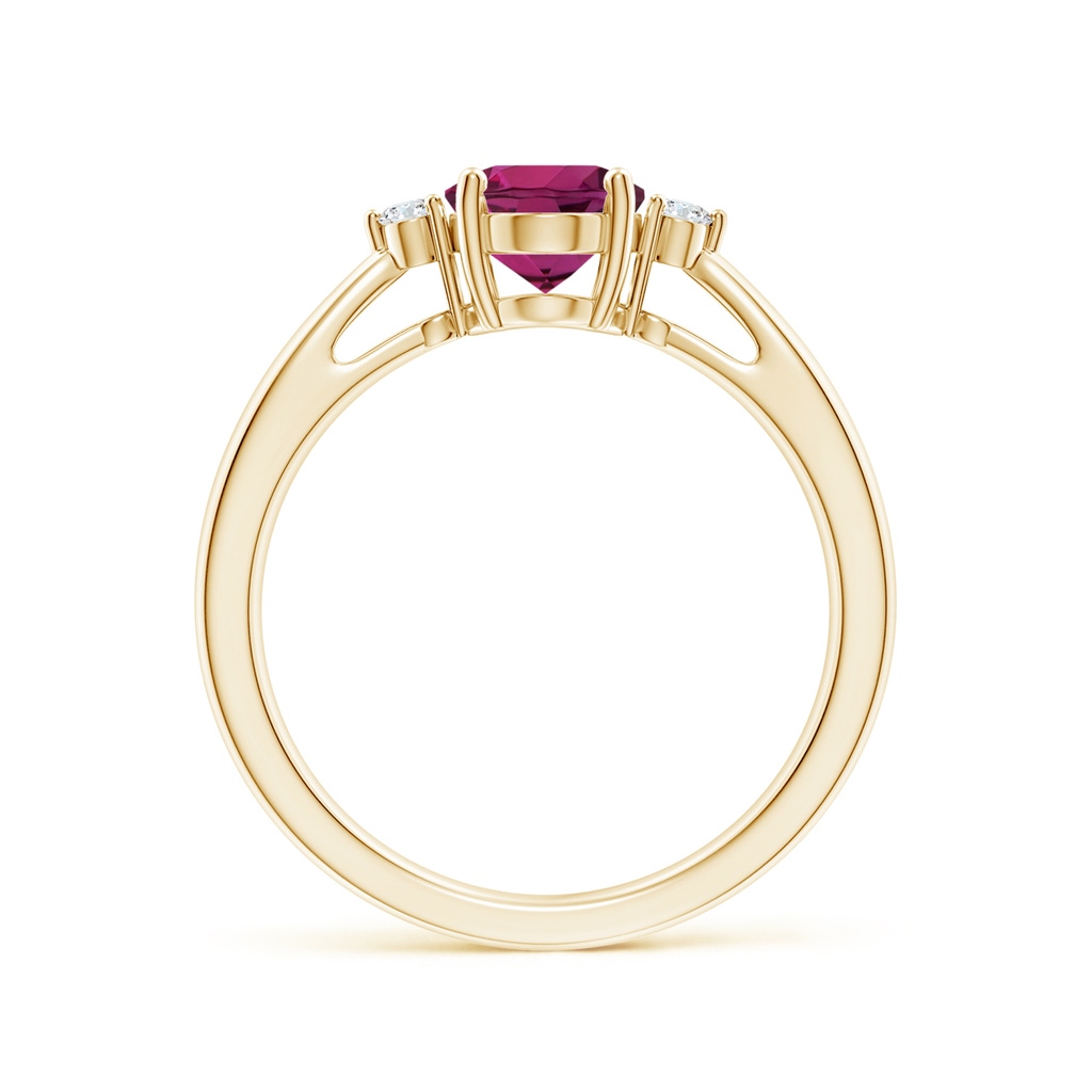 8x6mm AAAA Tapered Shank Rhodolite Solitaire Ring with Diamond Accents in 18K Yellow Gold - side 199