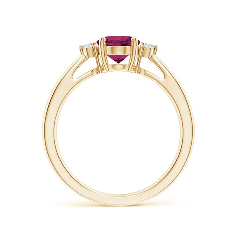 8x6mm AAAA Tapered Shank Rhodolite Solitaire Ring with Diamond Accents in 18K Yellow Gold - side 3