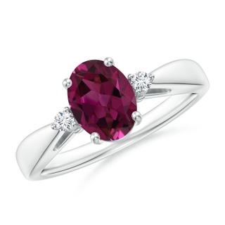 8x6mm AAAA Tapered Shank Rhodolite Solitaire Ring with Diamond Accents in P950 Platinum