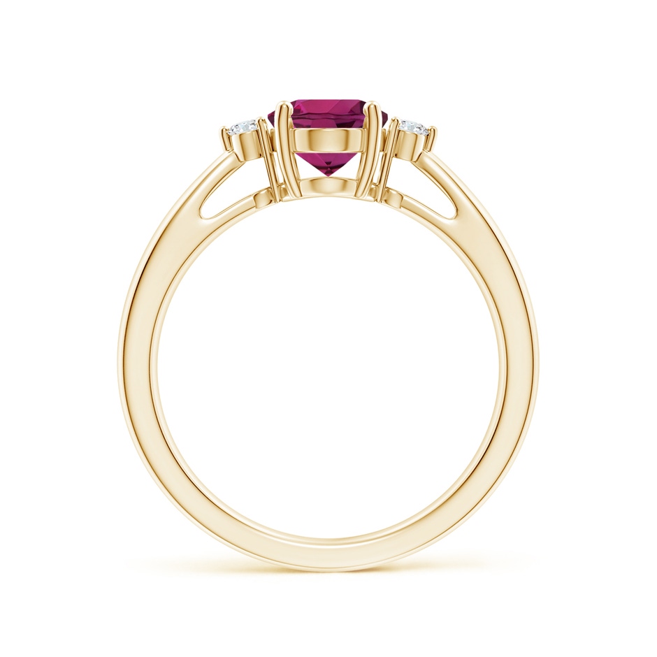 8x6mm AAAA Tapered Shank Rhodolite Solitaire Ring with Diamond Accents in Yellow Gold side-1