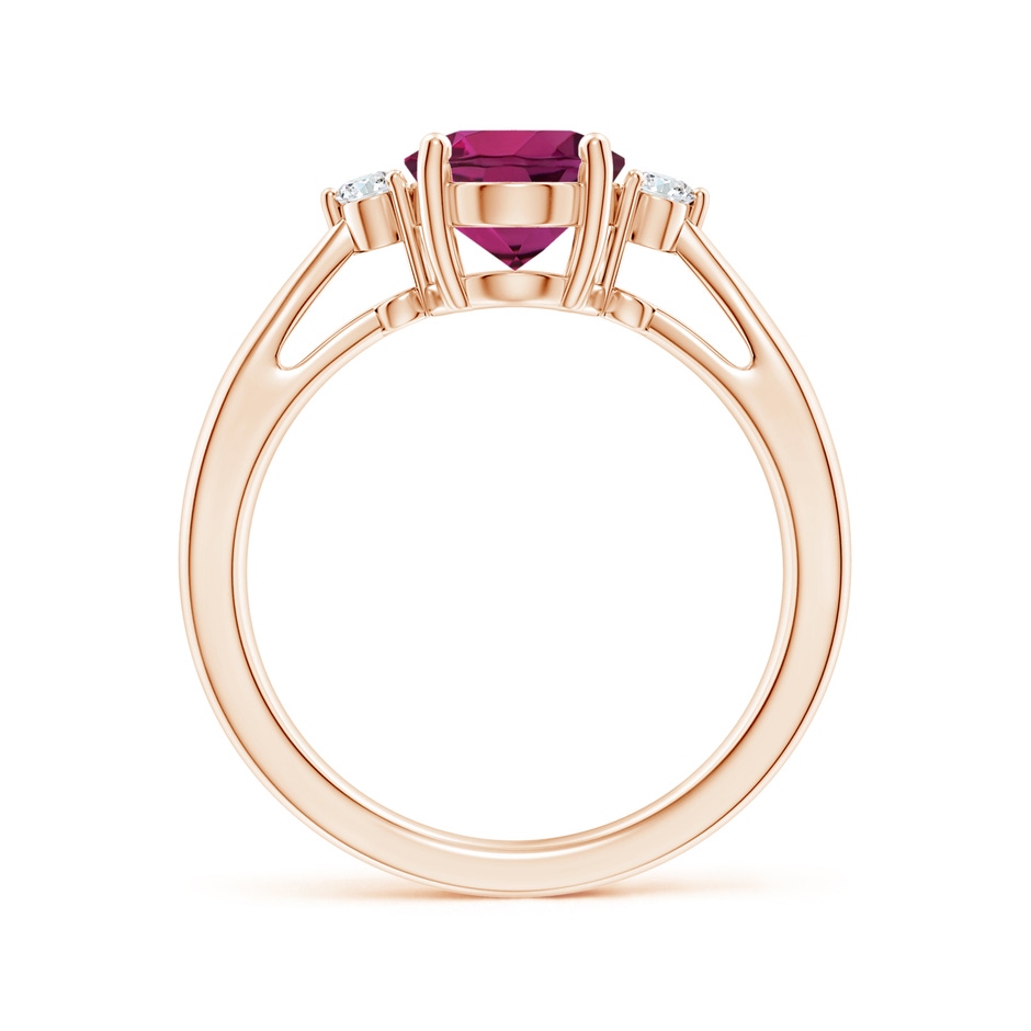9x7mm AAAA Tapered Shank Rhodolite Solitaire Ring with Diamond Accents in Rose Gold side 199