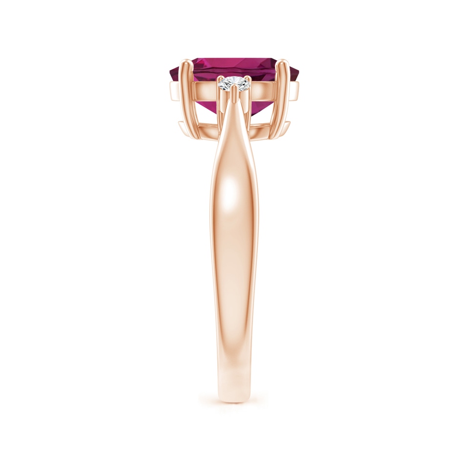 9x7mm AAAA Tapered Shank Rhodolite Solitaire Ring with Diamond Accents in Rose Gold side 299