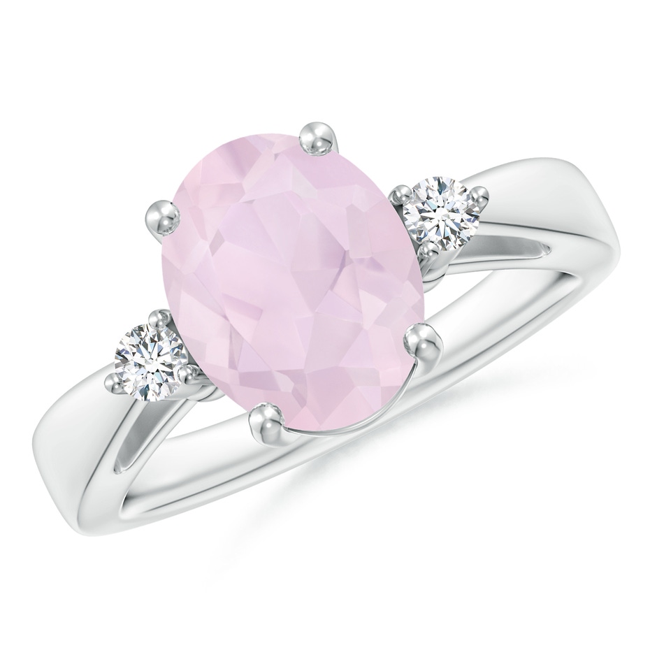 10x8mm A Tapered Shank Rose Quartz Solitaire Ring with Diamond Accents in White Gold 