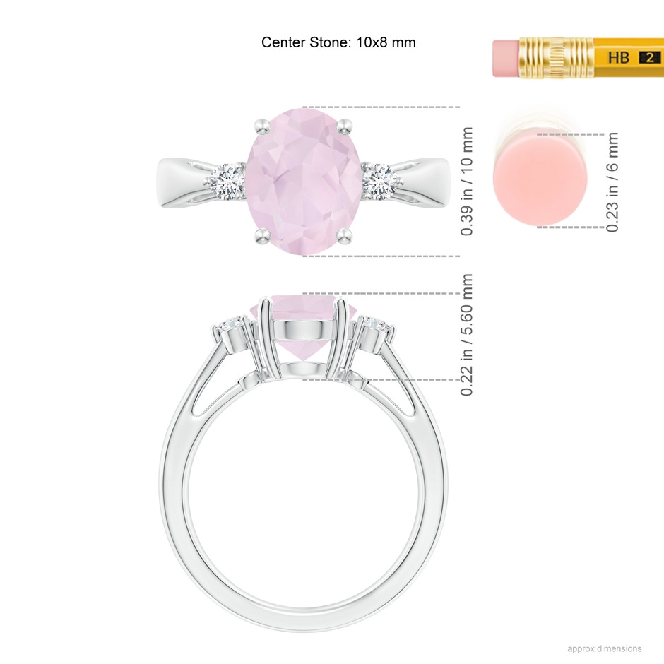 10x8mm A Tapered Shank Rose Quartz Solitaire Ring with Diamond Accents in White Gold ruler
