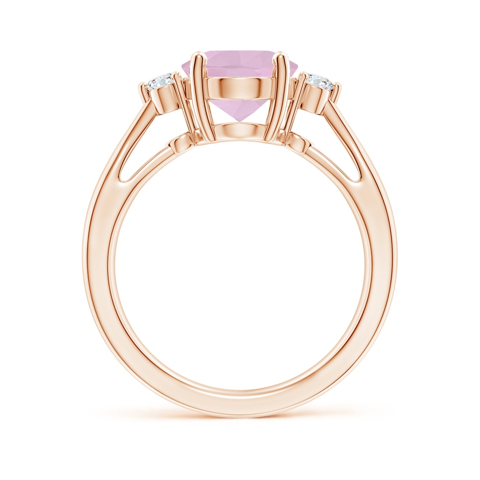 10x8mm AAA Tapered Shank Rose Quartz Solitaire Ring with Diamond Accents in Rose Gold side-1