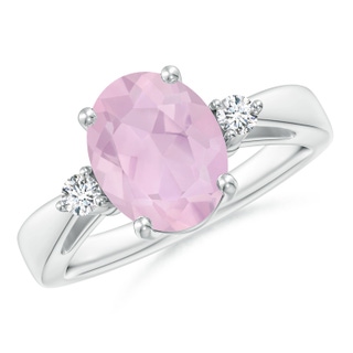 10x8mm AAA Tapered Shank Rose Quartz Solitaire Ring with Diamond Accents in White Gold
