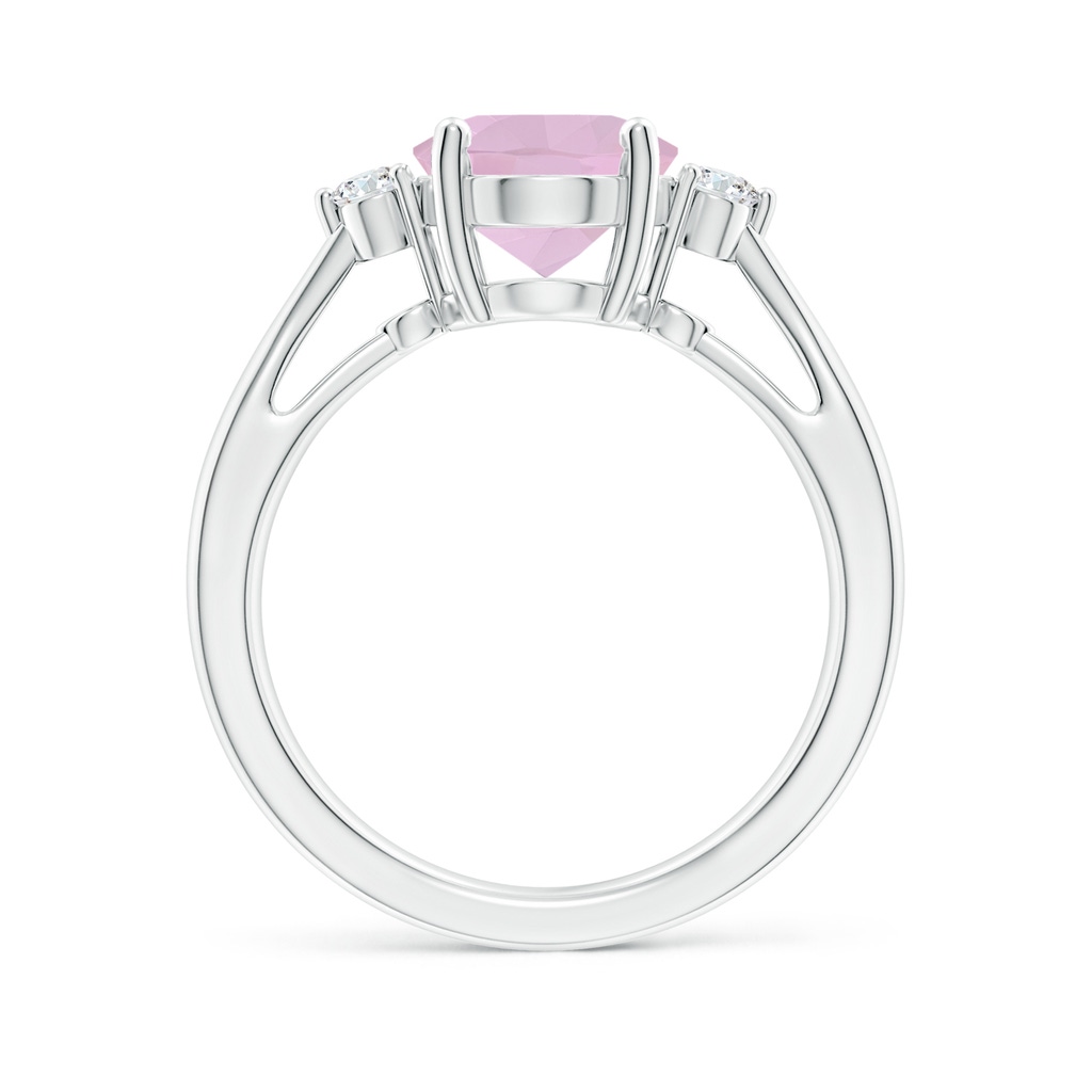 10x8mm AAA Tapered Shank Rose Quartz Solitaire Ring with Diamond Accents in White Gold Side-1