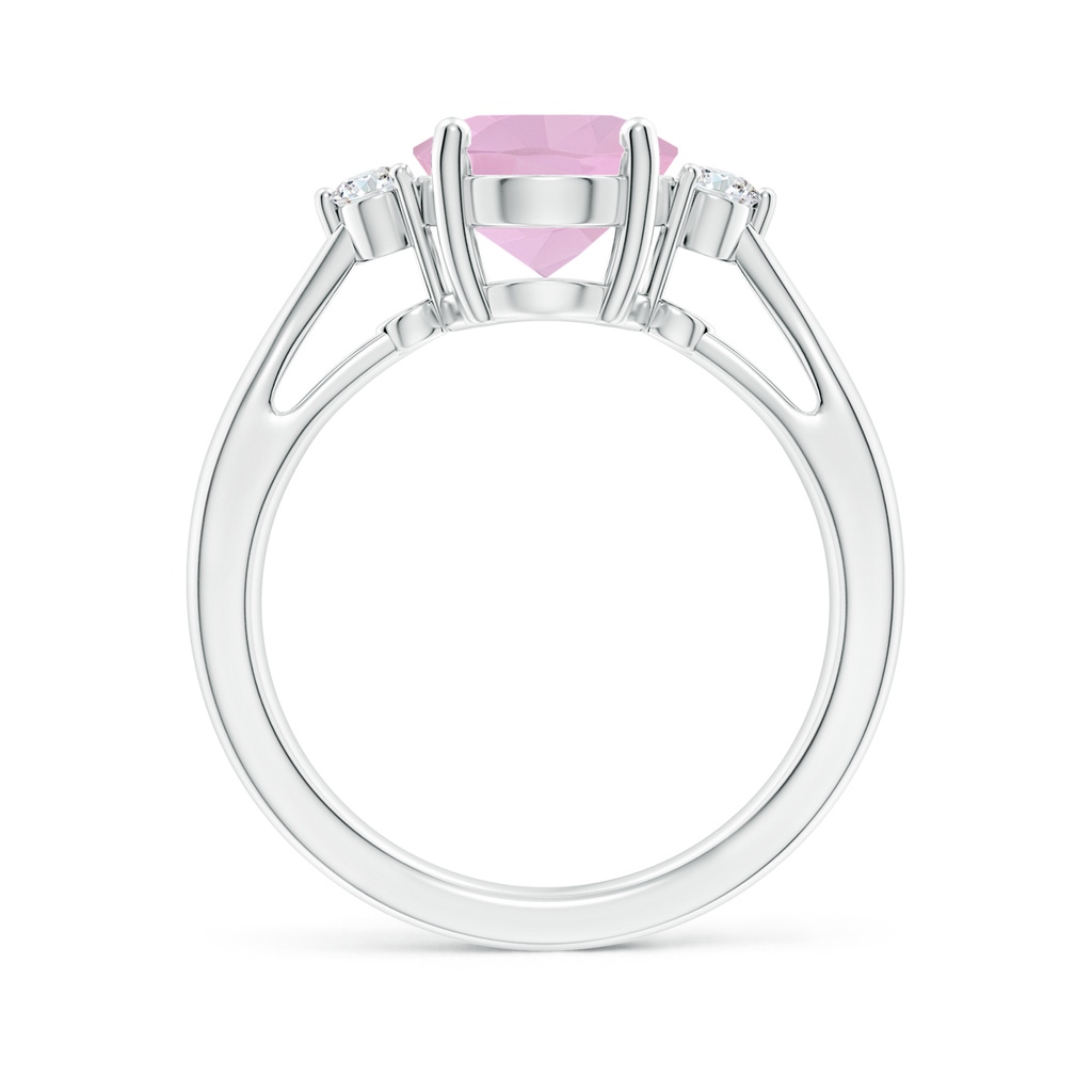 10x8mm AAAA Tapered Shank Rose Quartz Solitaire Ring with Diamond Accents in P950 Platinum Side-1