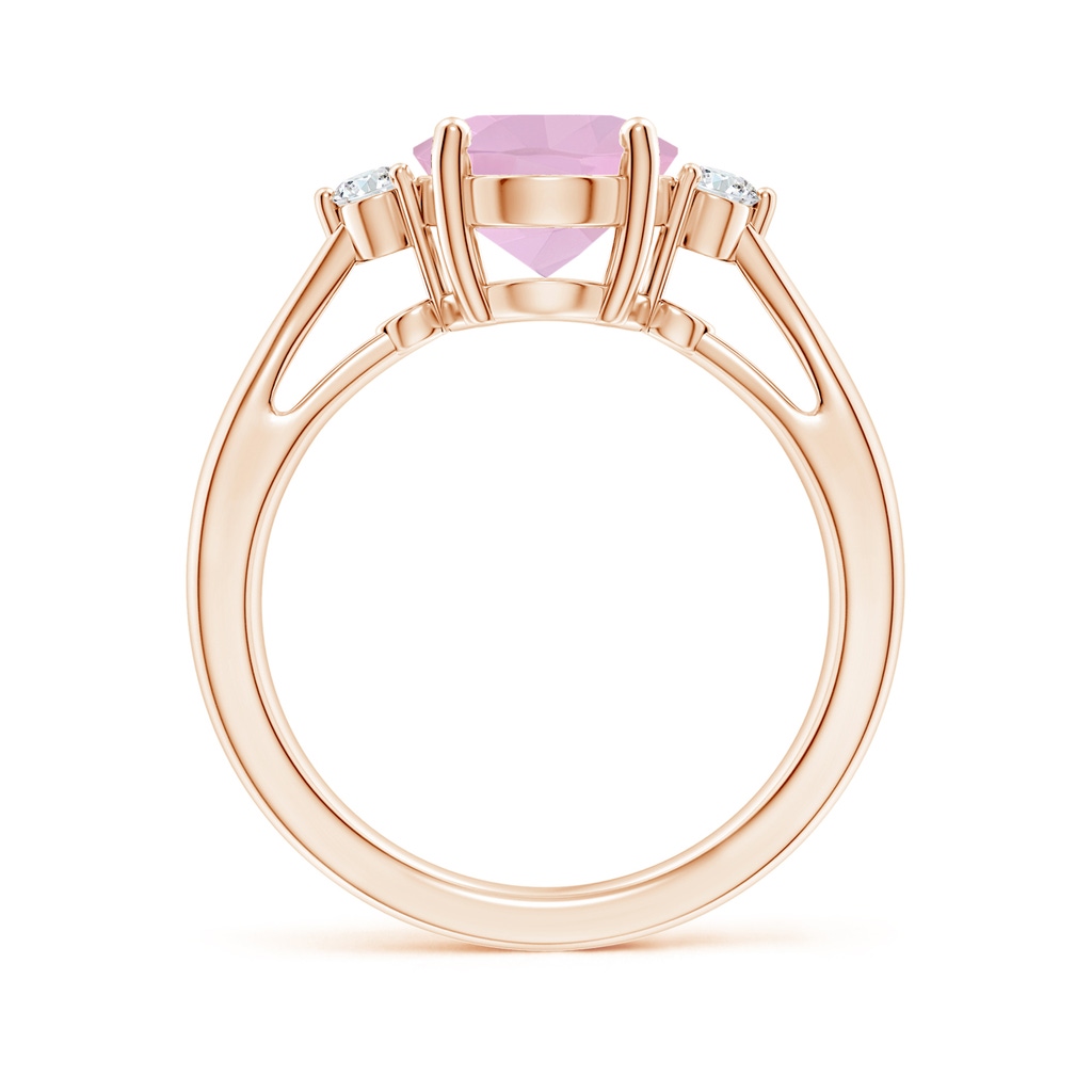 10x8mm AAAA Tapered Shank Rose Quartz Solitaire Ring with Diamond Accents in Rose Gold Side-1