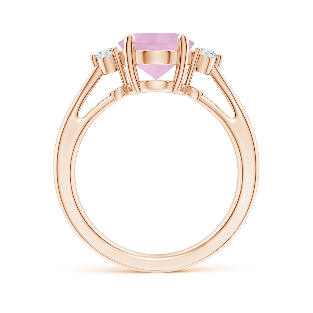 10x8mm AAAA Tapered Shank Rose Quartz Solitaire Ring with Diamond Accents in Rose Gold - side_1