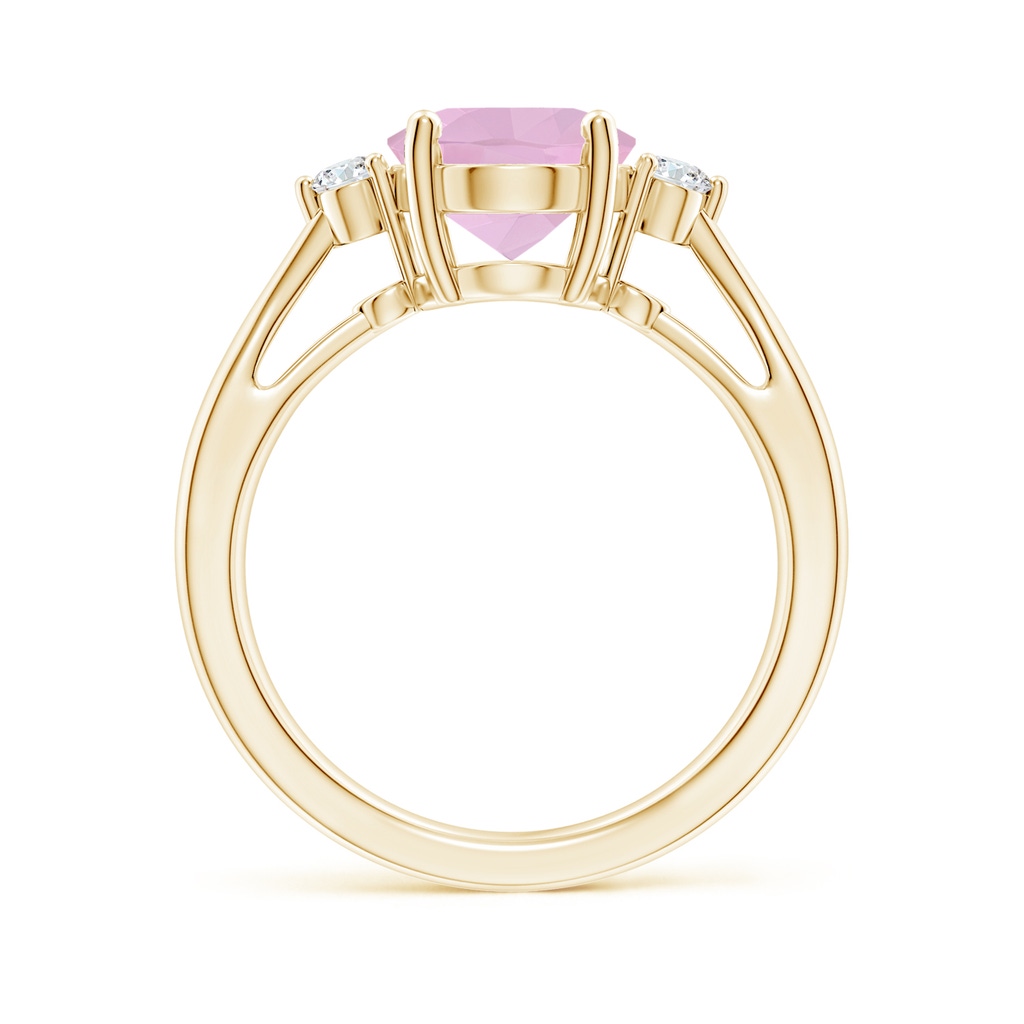 10x8mm AAAA Tapered Shank Rose Quartz Solitaire Ring with Diamond Accents in Yellow Gold - Side_1