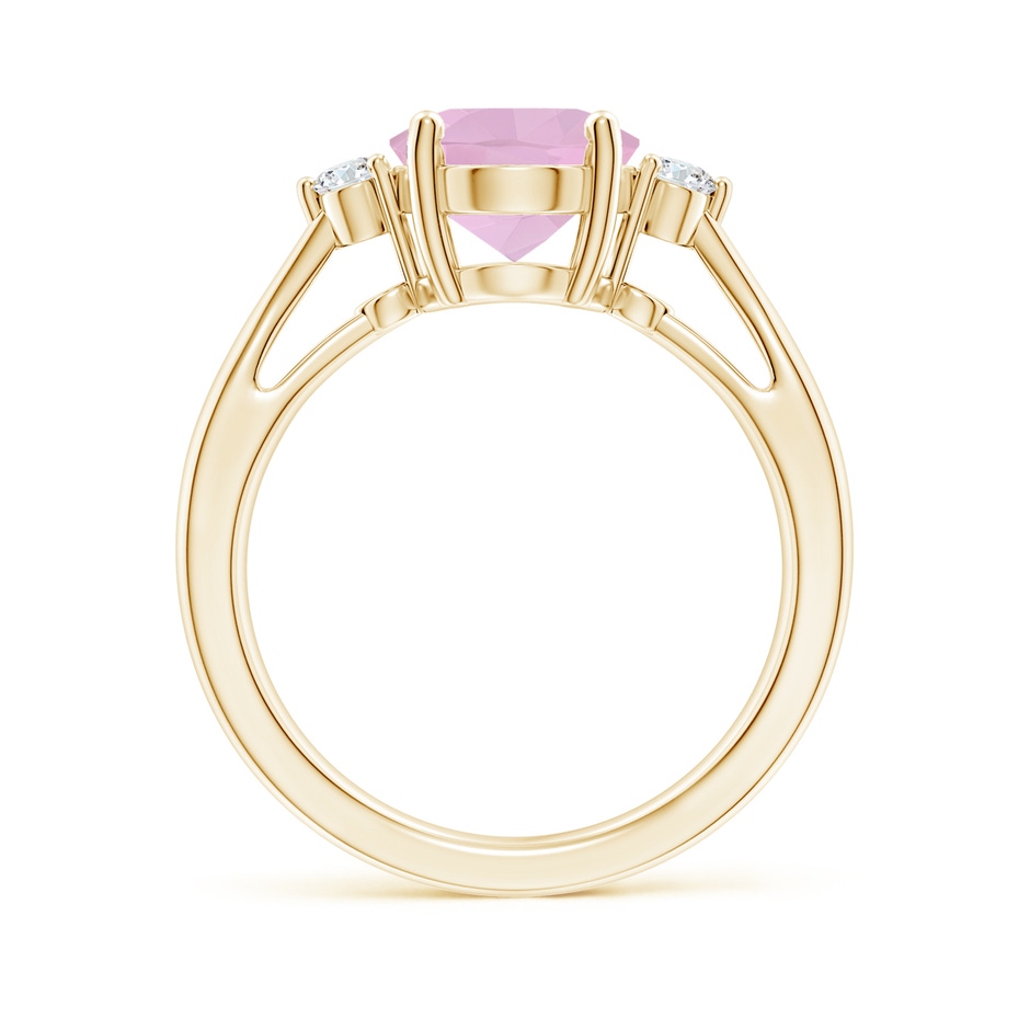 10x8mm AAAA Tapered Shank Rose Quartz Solitaire Ring with Diamond Accents in Yellow Gold Side-1