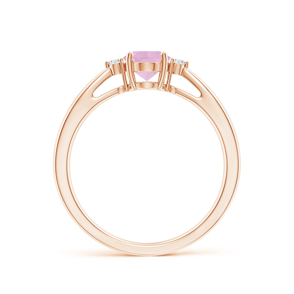 7x5mm AAAA Tapered Shank Rose Quartz Solitaire Ring with Diamond Accents in Rose Gold side-1