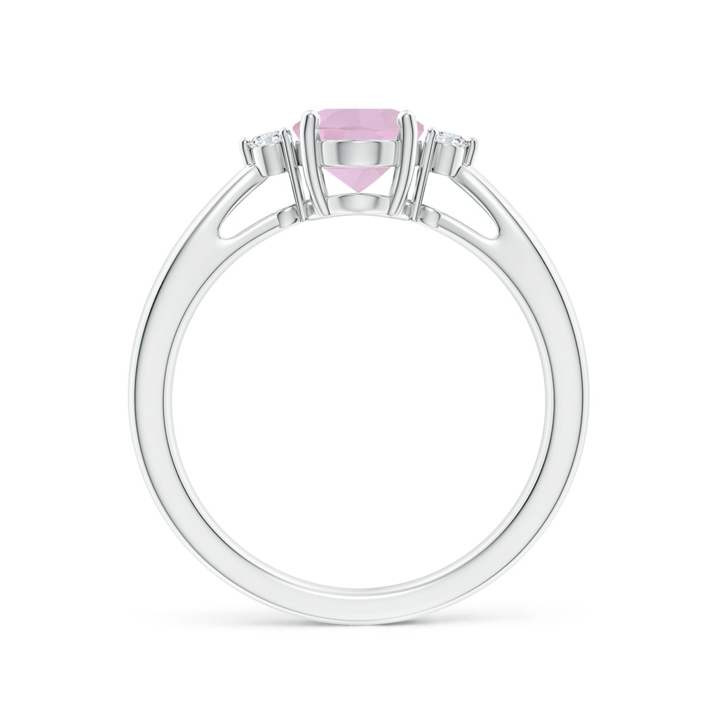 8x6mm AAA Tapered Shank Rose Quartz Solitaire Ring with Diamond Accents in White Gold Side-1