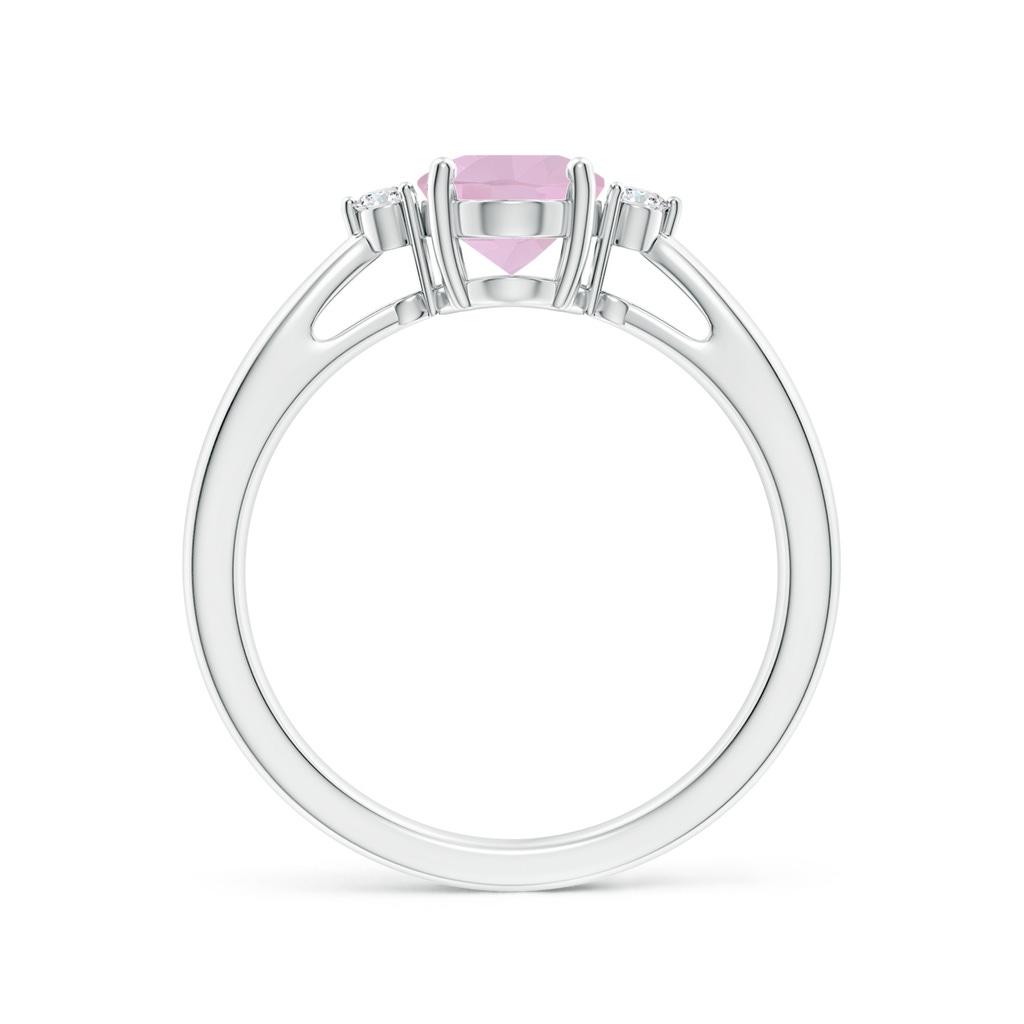 8x6mm AAA Tapered Shank Rose Quartz Solitaire Ring with Diamond Accents in White Gold - Side_1