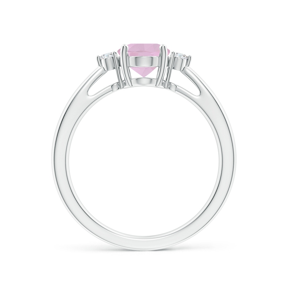 8x6mm AAA Tapered Shank Rose Quartz Solitaire Ring with Diamond Accents in White Gold side-1