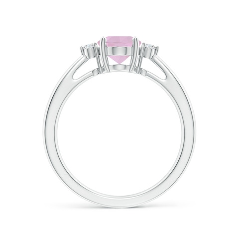 8x6mm AAA Tapered Shank Rose Quartz Solitaire Ring with Diamond Accents in White Gold - side 2