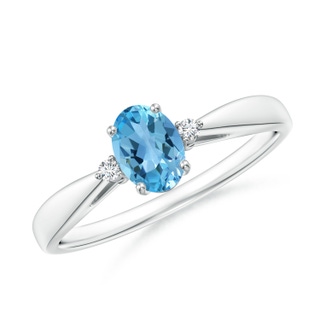 6x4mm AA Swiss Blue Topaz Reverse Tapered Shank Ring with Diamonds in White Gold