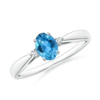 6x4mm AAA Swiss Blue Topaz Reverse Tapered Shank Ring with Diamonds in P950 Platinum