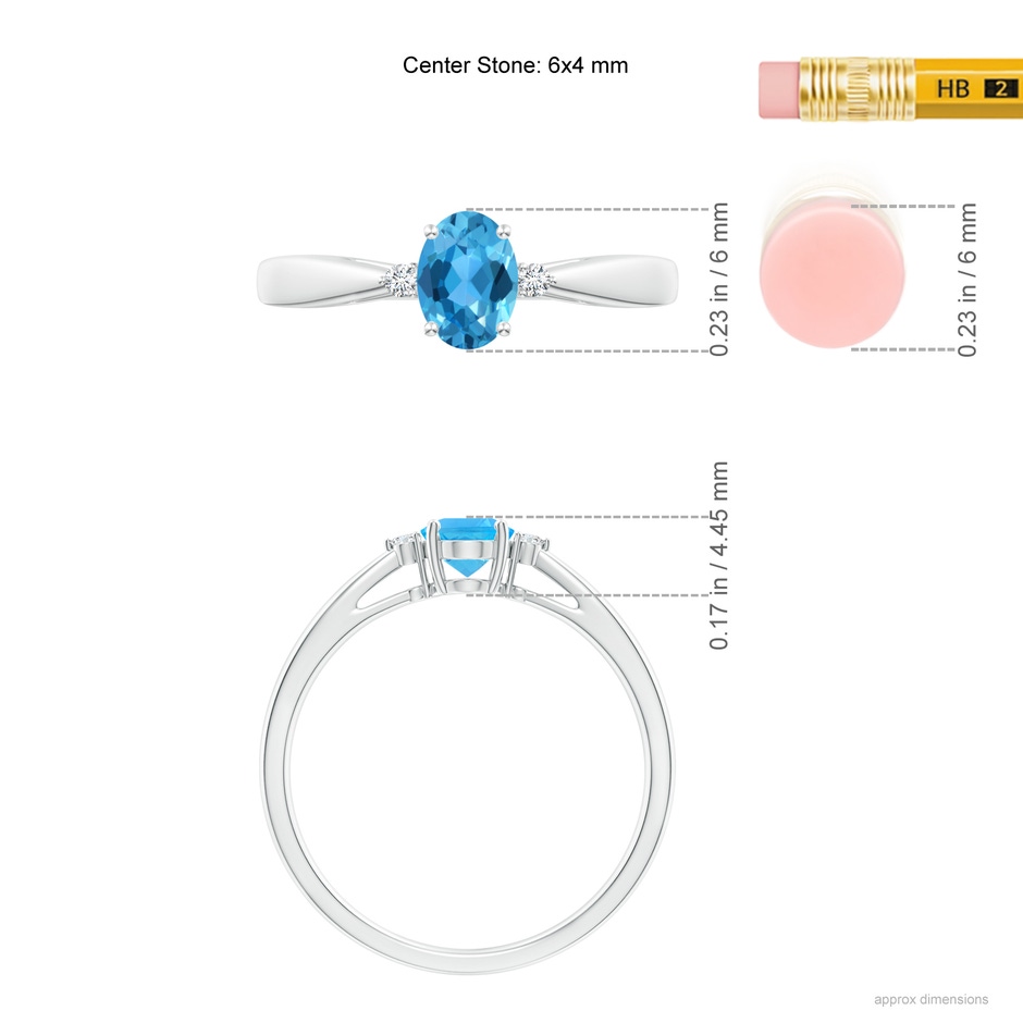 6x4mm AAA Swiss Blue Topaz Reverse Tapered Shank Ring with Diamonds in P950 Platinum ruler