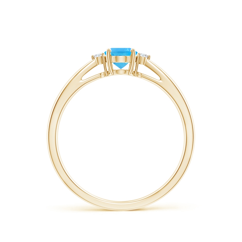 6x4mm AAA Swiss Blue Topaz Reverse Tapered Shank Ring with Diamonds in Yellow Gold side-1