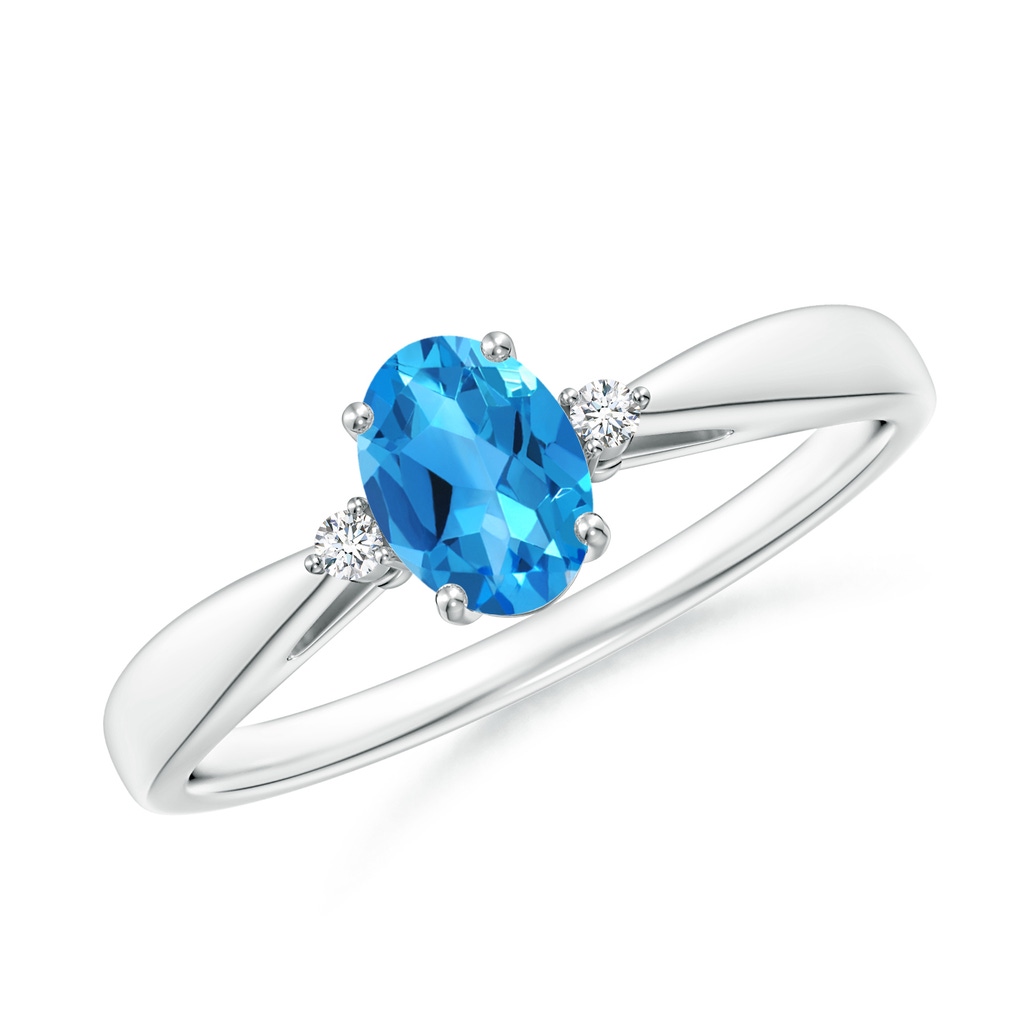 6x4mm AAAA Swiss Blue Topaz Reverse Tapered Shank Ring with Diamonds in P950 Platinum