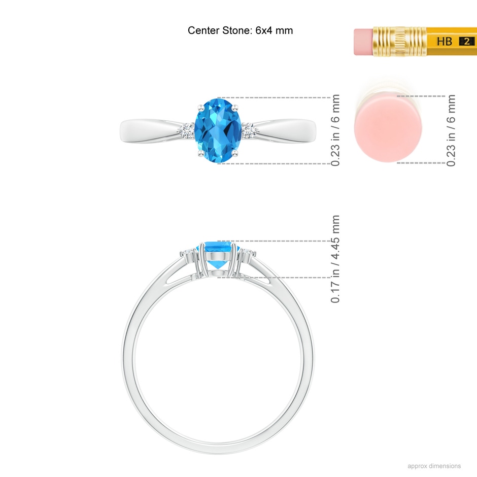 6x4mm AAAA Swiss Blue Topaz Reverse Tapered Shank Ring with Diamonds in P950 Platinum ruler