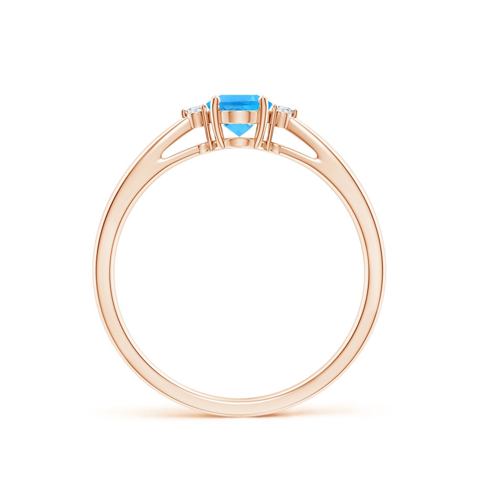 6x4mm AAAA Swiss Blue Topaz Reverse Tapered Shank Ring with Diamonds in Rose Gold side-1
