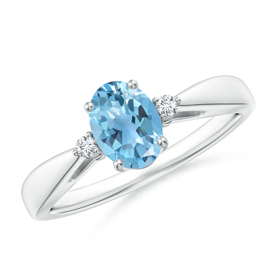 7x5mm A Swiss Blue Topaz Reverse Tapered Shank Ring with Diamonds in P950 Platinum 