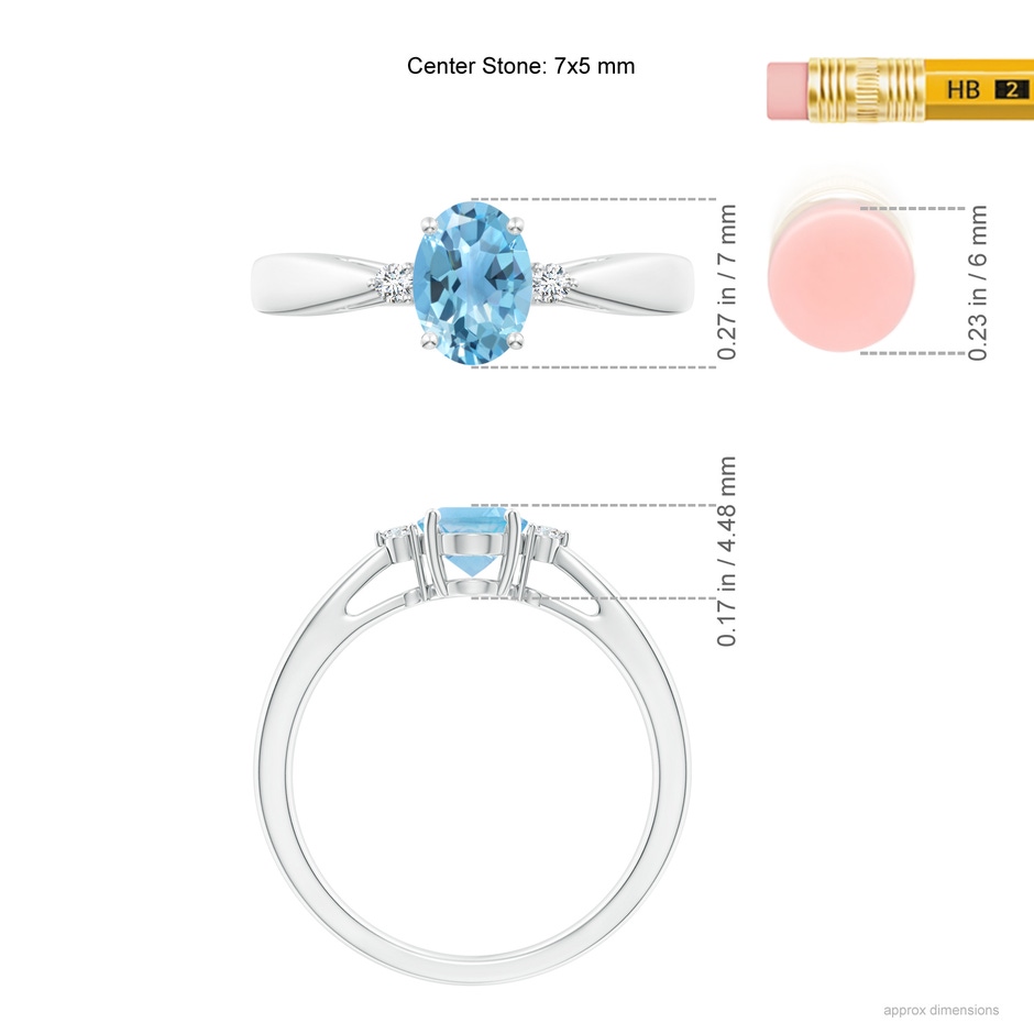 7x5mm A Swiss Blue Topaz Reverse Tapered Shank Ring with Diamonds in P950 Platinum ruler