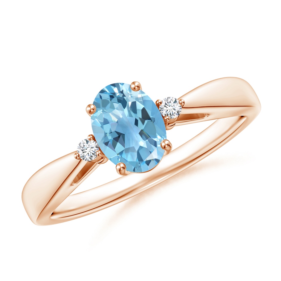7x5mm A Swiss Blue Topaz Reverse Tapered Shank Ring with Diamonds in Rose Gold 