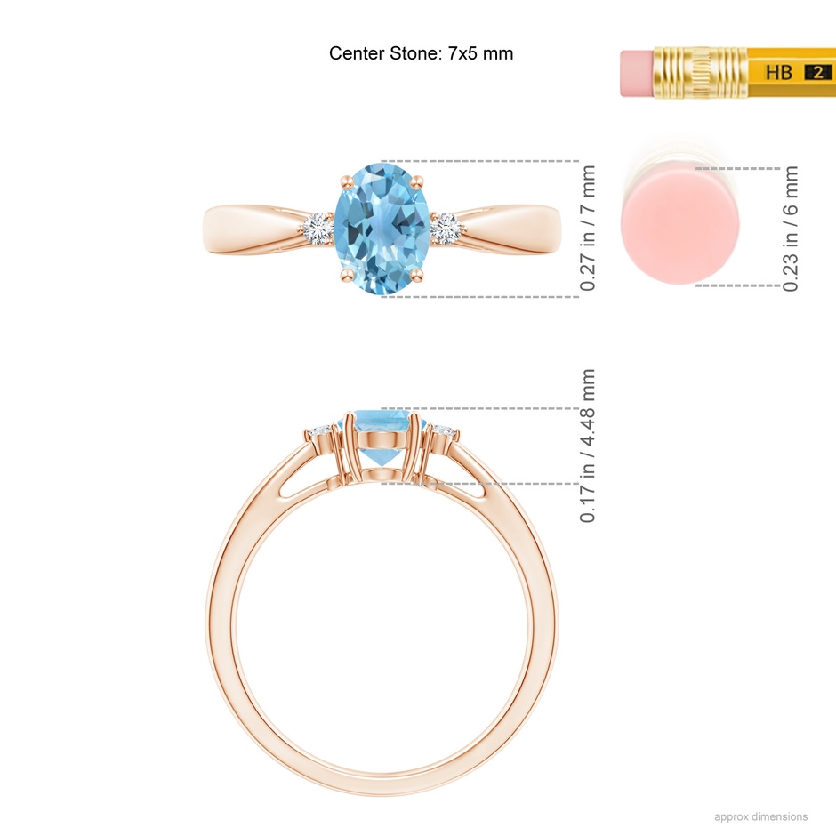 7x5mm A Swiss Blue Topaz Reverse Tapered Shank Ring with Diamonds in Rose Gold ruler